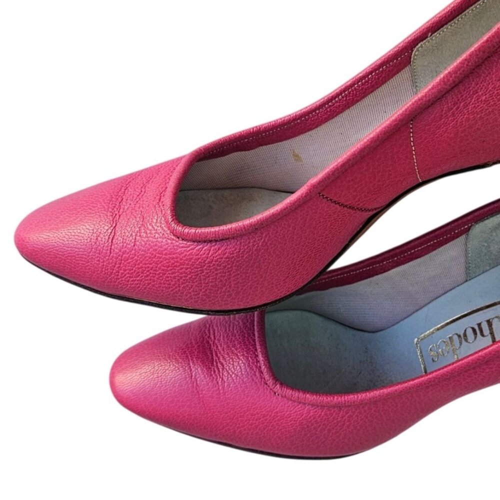 Vintage 50s Pink Leather Kitten Heel Pumps Sz 5B Rhodes Mr. Neal - Picture 15 of 16
